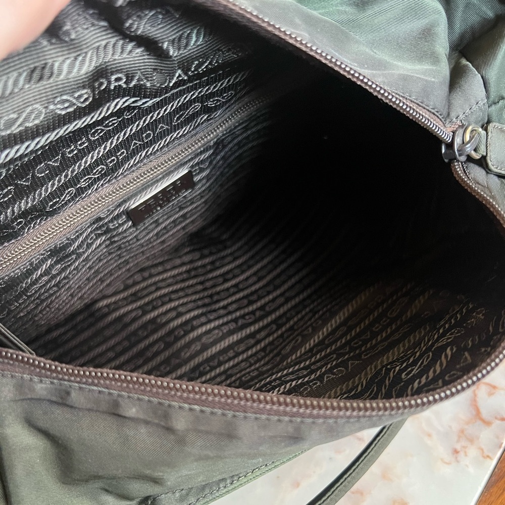 Prada Dark Green Tessuto Nylon Logo Zipper - Picture 7 of 9